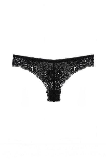 Black Floral Lace Thong